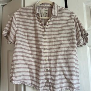 100% Linen Striped Button-Up Shirt